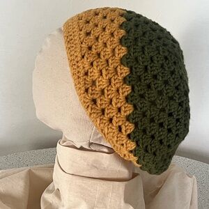 NWOT Crochet Beanie Tam - Green and Yellow